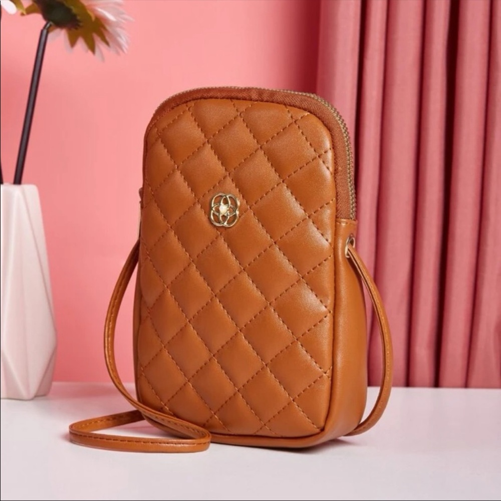 Brown Small Quilted Crossbody Bag - Picture 3 of 4